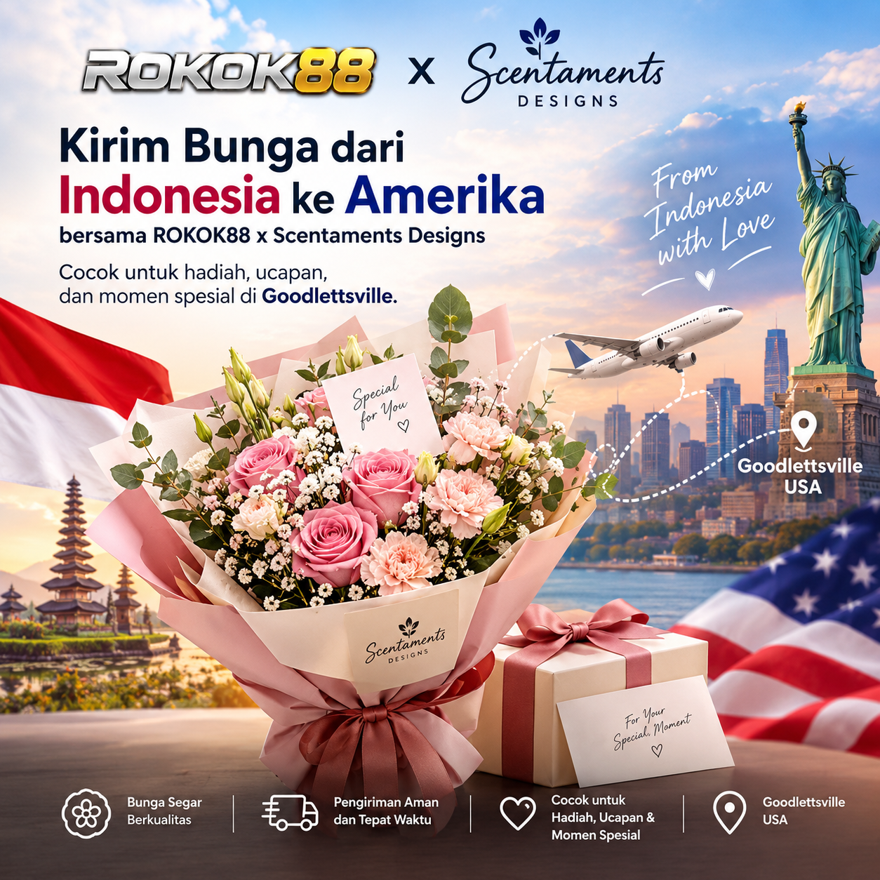 ROKOK88 x Scentaments Designs | Kirim Bunga ke Amerika dari Indonesia
